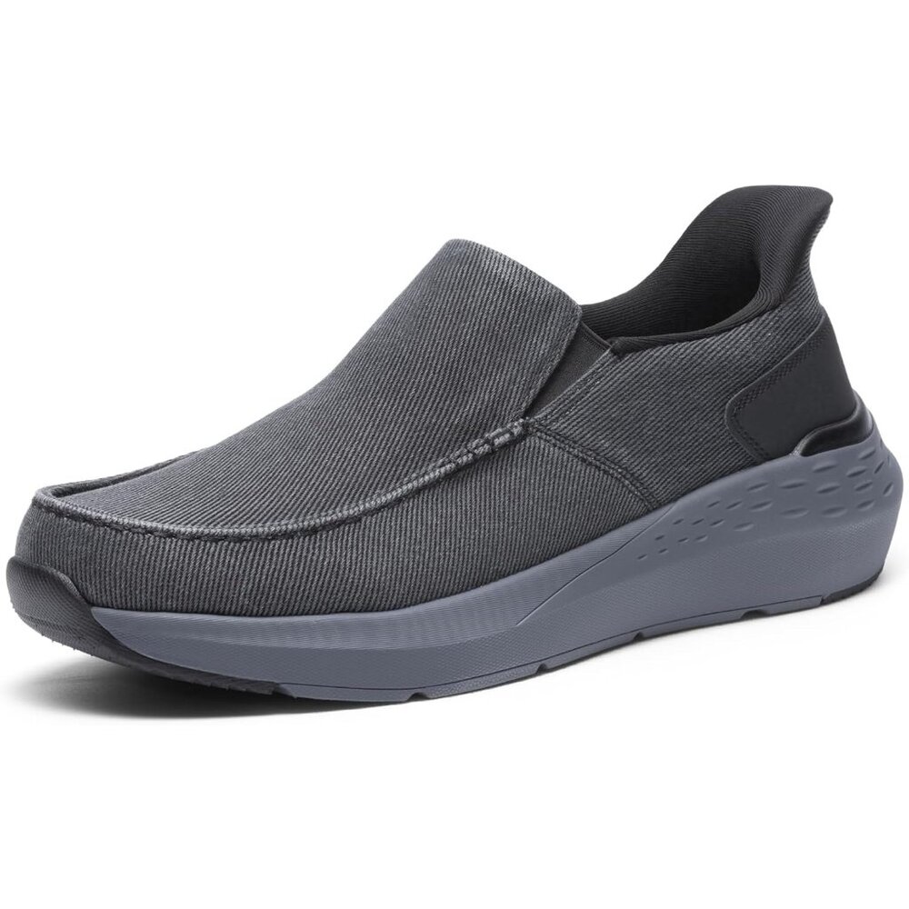 〽️Men's Closed Toe Pull-On Loafers Black Sneakers Canvas Walking Comfort Shoes